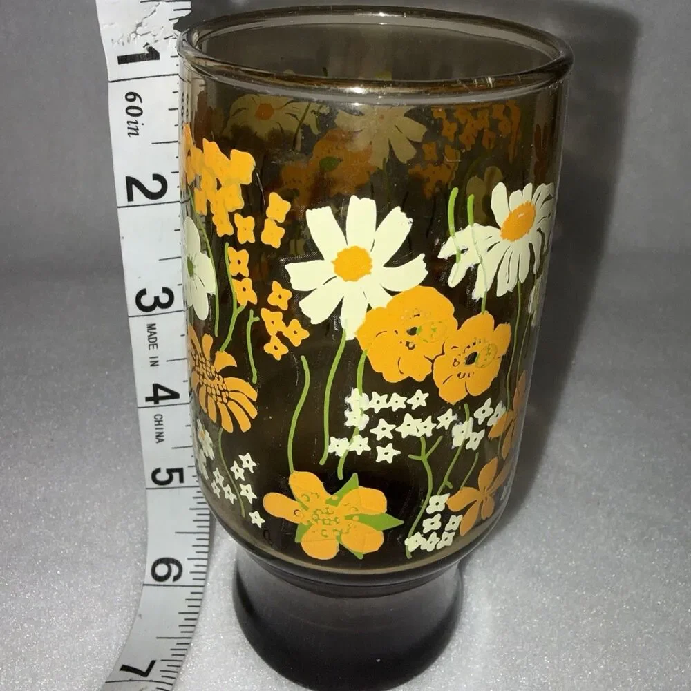 Vintage Libby Golden Floral Juice Glass One Glass Six Inches Tall MCM